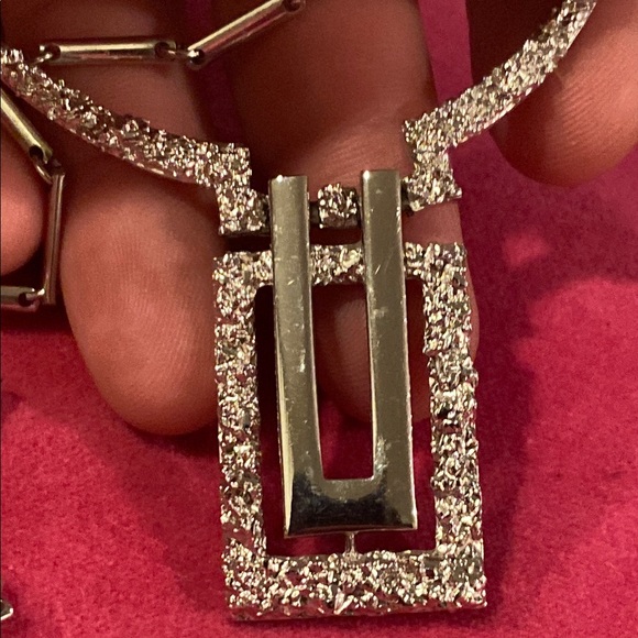 Vintage Crown Trifari Silver  Necklace with Geometric Pendant